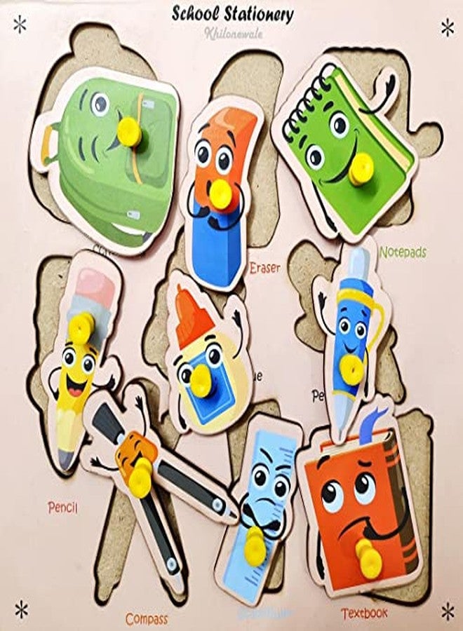 Khilonewale Kid's - Combo of 4 Wooden Learning Puzzle Boards (Dinosaurs + School Stationary + Good Habits + Construction Vehicles) - Image 4